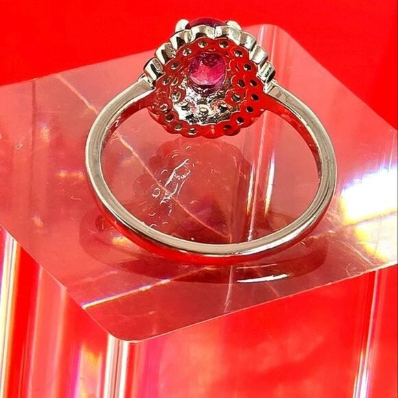 925 Sterling Silver with Natural Ruby 7x5mm & Sapphire Ring Sz 8.25 - Picture 5 of 7